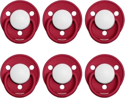 BIBS De Lux fopspenen Latex - spenen set van 6 stuks | 6x Ruby White Dup | Voordeelverpakking | Maat 1 - T1 Leeftijd: 0-6 maanden.