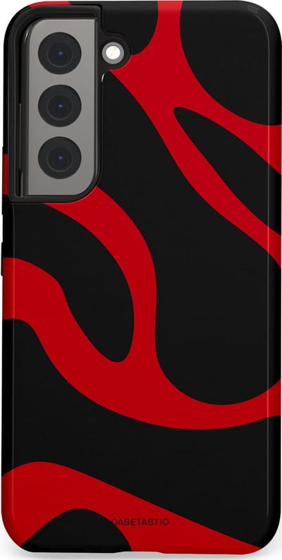 Casetastic hoesje geschikt voor Samsung Galaxy S22 - Dubbellaagse bescherming - Vurige Zwarte Lava Stroom - Fashion Case - Zwart Rood