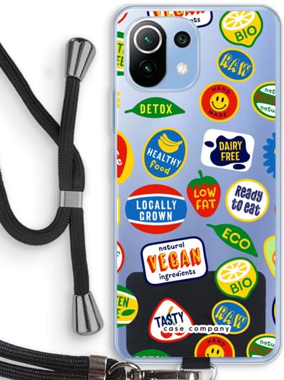 Case Company® - Hoesje met koord geschikt voor Xiaomi Mi 11 Lite hoesje met Koord - Fruitsticker - Telefoonhoesje met Zwart Koord - Bescherming aan alle Kanten en Over de Schermrand