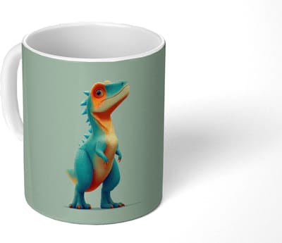 Mok - Koffiemok - Cartoon - Dino - Oranje - Stekels - Mokken - 350 ML - Beker - Koffiemokken - Theemok