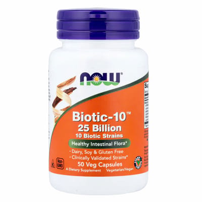 NOW Foods biotic-10 25 Miljard CFU – 10 Bacteriestammen – 50 Vegan Capsules – Met FOS – Voedingssupplement