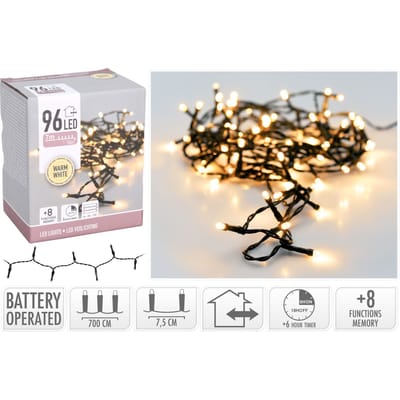 Kerstverlichting - op batterij - 96 LED lampjes - warm wit - 7 m