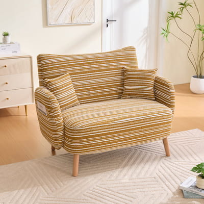 MODFU 2-Zitsbank - Met Opbergtas En Dikke Kussens - Modern - Voor Woonkamer Of Slaapkamer - Stof - Mosterdgeel - 121 x 81,5 x 87 cm