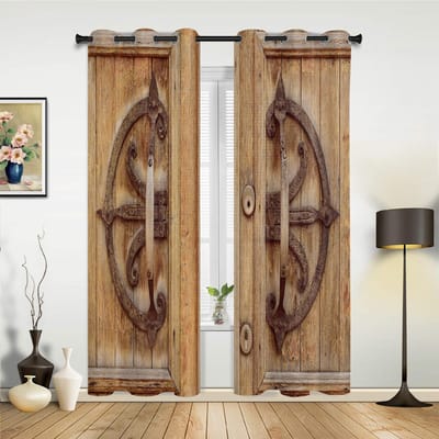 Vintage Houten Deur Deuropening Gordijnen voor Slaapkamer Woonkamer Gordijnen Keuken Kinderkamer Raam Gordijn Moderne Woondecoratie W50H130(CM)x2&Grommet Top