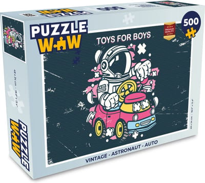 Puzzel Vintage - Astronaut - Auto - Legpuzzel - Puzzel 500 stukjes