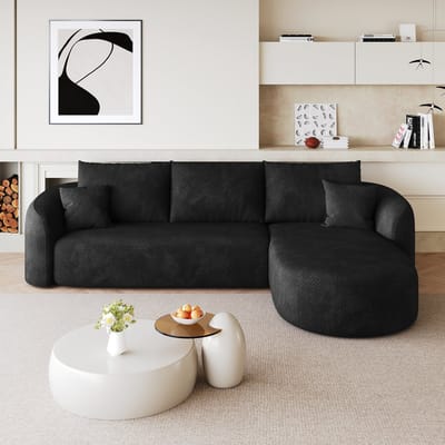MIVRAY Hoekbank 266 cm - Modulair Zonder Montage - Voor Woonkamer En Slaapkamer - Zachte Stoffen Bekleding - Zwart