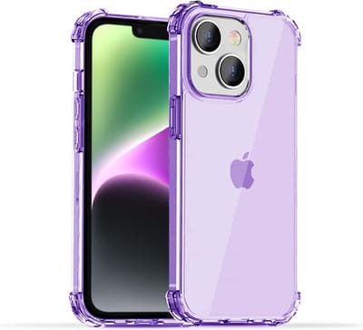Smartphonica iPhone 14 Plus transparant shockproof siliconen hoesje met stootrand - Paars geschikt voor iPhone 14 Plus