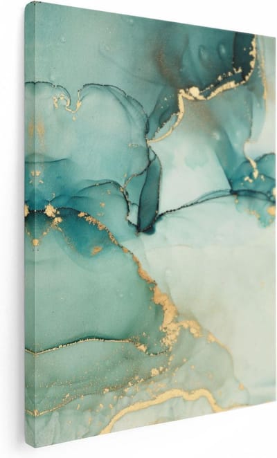 Artaza Canvas Schilderij Abstract Goud - 30x40 cm - Klein - Muurdecoratie Woonkamer - Wanddecoratie Groen - Kamer Accessoires