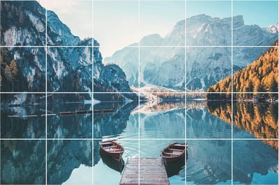Wallfluent Tegelstickers - Een Kalm Meer Met Bergen Plakfolie Tegels - Set van 24 stuks 10 x 10 cm - Blauw Keuken Tegelstickers - Mozaïek Landschappen Tegelstickers Badkamer