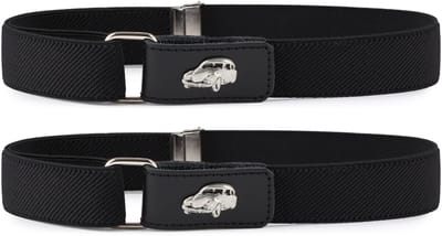 Ladeheid 2x Kinderriem - Riem - Jongens - Broekriem - Verstelbaar - Polyester - LA-TG-P15S - Zwart/Auto - 62 cm x 2,5 cm