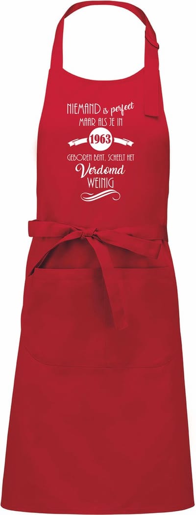 mijncadeautje - luxe keuken- barbecueschort - Niemand is perfect - 1963 - rood
