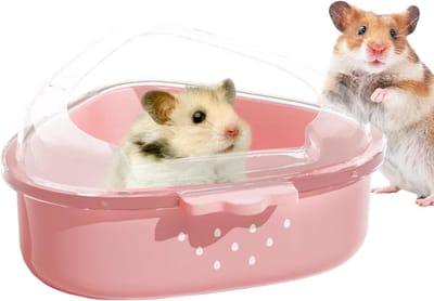 Zandbak Hamster Bad - Huisdier Container - Schoon Verblijf - Transparante Deksel - 20.9x20.6x10.8cm - Roze
