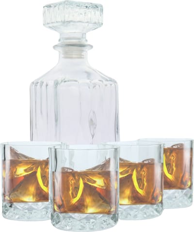 OTIX Whiskey Karaf - 4 Glazen - 5- Delig - Transparant - 900/230 ml - Glas - Set