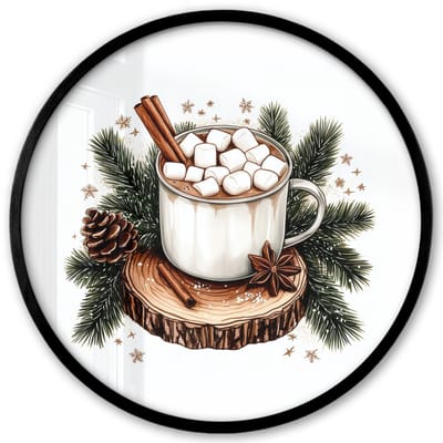 Poster in lijst Rond - Fotolijst 40x40 cm - Posters - Winter - Hout - Chocolademelk - Drink - Kerst - Ronde posterlijst zwart - Decoratie - Wanddecoratie woonkamer - Muurdecoratie slaapkamer - Kerstversiering - Kerstdecoratie voor binnen - Kerstmis