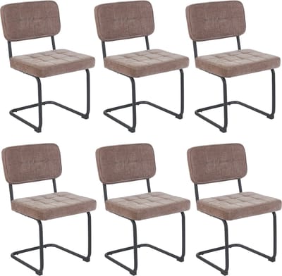 Colenis - Buisframe Stoel Kita - Eetkamerstoel - Set van 6 - Taupe - Chenille Stof - Metalen Frame - Industrieel Design