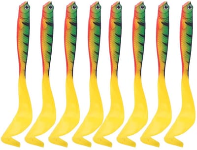 Dailygoods- Kunstaas 2 Stuks - Realistisch Peddelstaart - Zacht PVC - Voor Zoet/Zoutwater - Aantrekkelijke Kleuren - Bijtbestendig - Visaas
