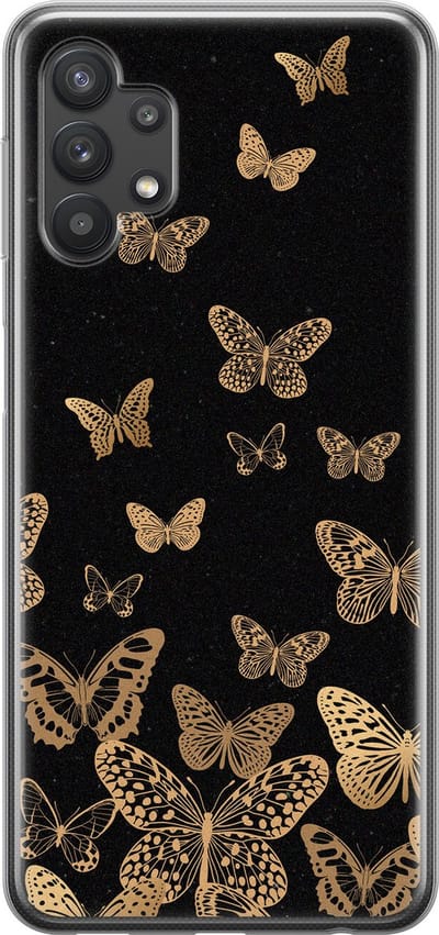 Leuke Telefoonhoesjes - Hoesje geschikt voor Samsung Galaxy A32 5G - Vlinders - Soft case - TPU - Print / Illustratie - Zwart