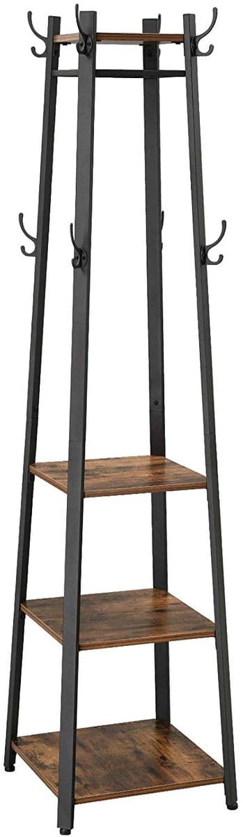 ACAZA Kapstok - Kapstok staand - 3 legplanken - 45 x 45 x 181 cm - Vintage Bruin