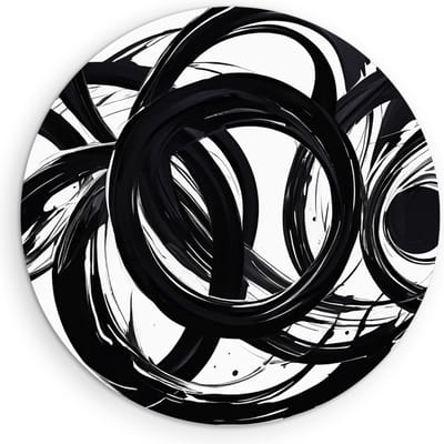 Saammp Muurcirkel Hout - Abstract - Geometrische Kunst - Zwart-Wit - Ø 90 - Wandcirkel - Wanddecoratie Cirkel - muurdecoratie Woonkamer - Slaapkamer decoratie - Rond Schilderij
