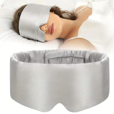 Masque de sommeil de luxe en mûrier – Masque pour les yeux occultant doux et respirant pour le voyage et les siestes, bleu sarcelle, pas besoin de piles, protection UV, coupe confortable Without Zipper gris clair