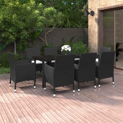 vidaXL - 9-delige - Tuinset - met - kussens - poly - rattan - en - glas