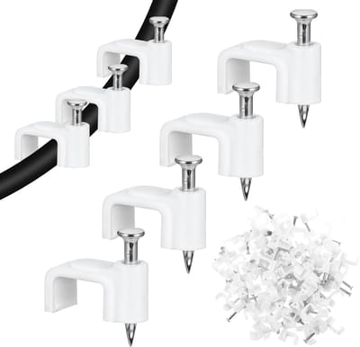 Dailygoods- Kabelclips 100 Stuks - Witte Kabelclips - Draadwandclips 8 mm - Nagelclips - Platte Kabelclips - Veilig Kabelbeheer - Kabelbeheersysteem