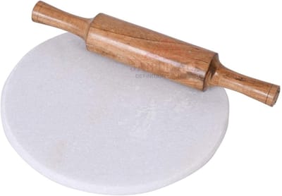 Marmeren Chakla - Deegroller set - Brood bakken - Massief marmer - Ronde vorm - Wit