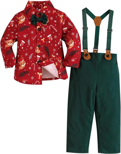 Kerstoutfit Baby en Kinderen Lange Mouwen Hemd Bretels Vlinderdas Set
