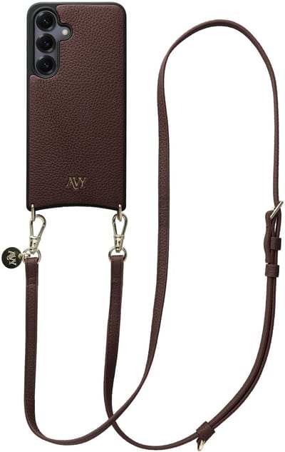 AVY Leren Hoesje Geschikt voor Samsung Galaxy A56 | Compatibel met MagSafe | Leather Case met Telefoonkoord | Crossbody | Chocolate | Long Leather