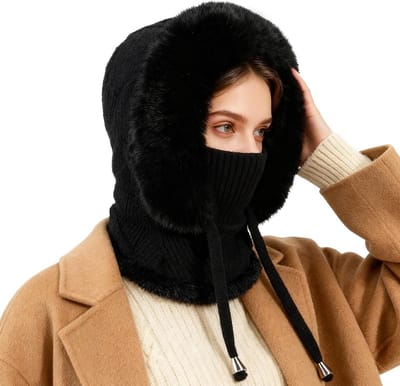 Warme Gebreide Wintermuts met Nekwarmer voor Dames, Winddichte Balaclava, Ski Masker en Fleece Sjaal met Capuchon voor Koude Dagen en Buitenactiviteiten