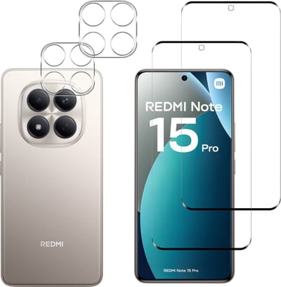Pack de 2 Verres Trempé pour Xiaomi Redmi Note 15 Pro 4G Film Vitre Protection Ecran + 2 Verres Trempé Appareil Photo Arrière Film Protection