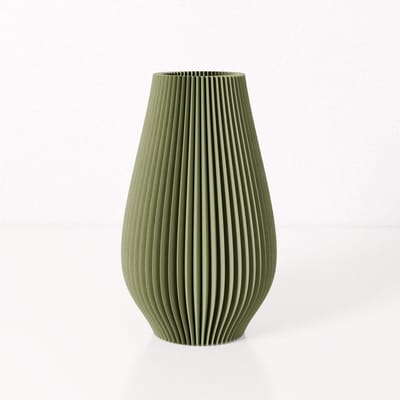 Fleuriek vaas EMMA - Groen H30 cm - Slanke vaas met geribbeld design - Moderne decoratie voor tafel of dressoir - Vaas voor zijdebloemen of droogbloemen