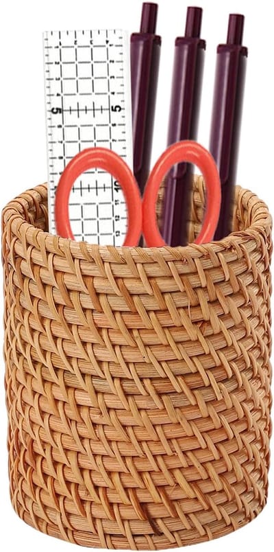 Opbergpenhouder - Rotan Penhouder - Kantoor - Thuis - School - Bureau - Opbergruimte Voor Schrijfwaren - Eetstokjes - Vork - Lepelhouder - Opbergruimte Voor Serviesgoed - Multifunctioneel 10Cm*7.5Cm