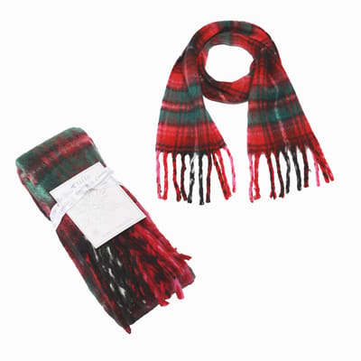 Emilie scarves - sjaal - wintersjaal - dames - kerst cadeau editie - schots geruit - rood - met kerst ornament cadeau