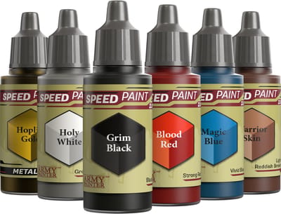 The Army Painter, Speedpaint 2.0 Fantasy Bundle, 6 x 18 acrylverfjes met goud, wit, zwart, rood, blauw en bruin - Miniatuurverf voor D&D- en Warhammer-miniaturen