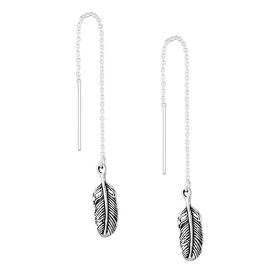 EAR IT UP - Doortrekoorbellen - Veer - Feather - Threader - Geoxideerd 925 sterling zilver - 83 x 6 mm - 1 paar