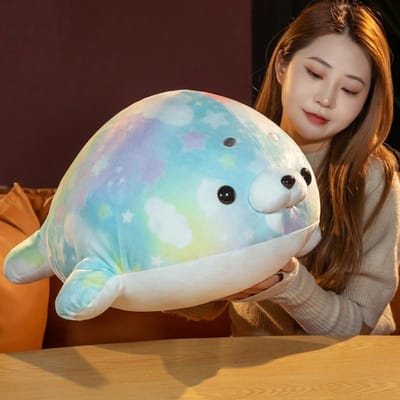 Kawaii Zelfklevende Zeehond Pluche Speelgoed Cartoon Gevuld Zacht Kleurrijk Zeeleeuw Kussen Schattig Slaapkussen Verjaardagscadeau voor Baby Kinderen 70cm