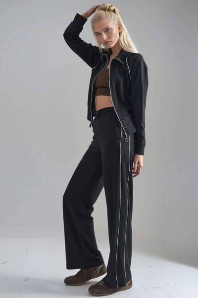 Modal Touch Gebreid Sweatshirt en Broek Set met Rits