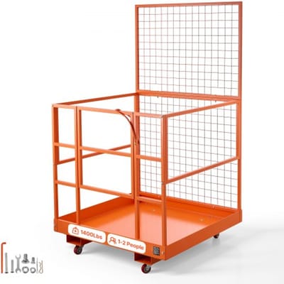 VEVOR vorkheftruckplatform 1225x1148 mm, laadvermogen 635 kg, werkbak van koolstofstaal, werkplatform met vorkuitsparingen van 155x60 mm, vergrendelingspen en rollen, veiligheidsbak voor vorkheftruckwerkzaamheden op hoogte.
