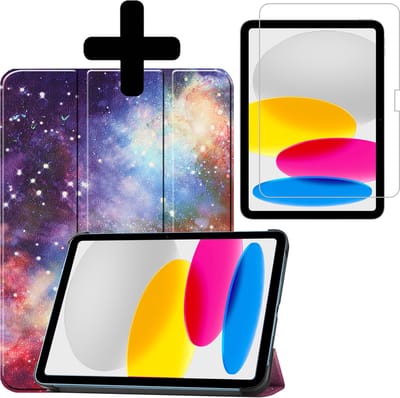 Hoes - Geschikt voor Apple iPad A16/A18 (2022/2025/2026) - 10.9 & 11 inch (10e, 11e & 12e generatie) - Met Screenprotector - Trifold Bookcase - Hard Cover - Hardcover Book Case - Tablet Hoesje - Galaxy
