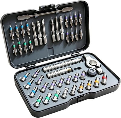 Magnetische Schroevendraaierset - Precisie Set - Reparaties Uitvoeren - 47-delig Ratelmechanisme - S2 Stalen Bits - Grijs