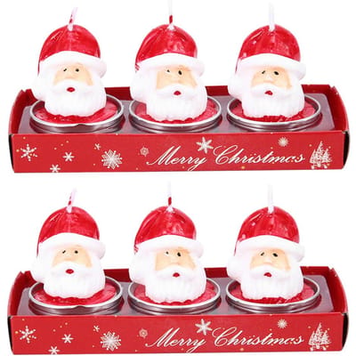 2 Boîtes Bougie Décorative en Forme de Tête de Père Noël Bougie Chauffe-plat Pièce Table Fête Ornement Noël red