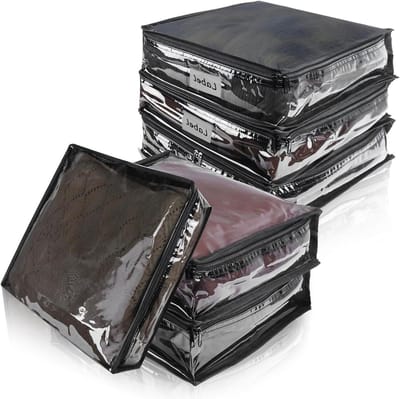 Doorzichtige opbergzakken - Plastic organizers - Kleding opbergen - Stevige ritssluiting - 6 stuks - Zwart