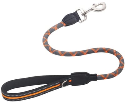 Dailygoody - Korte hondenriem - Elastische nylon riem - Gevoerd handvat - Grijs & Oranje - Hondentrainingslijn - Voor kleine en grote honden