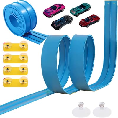 Flexibele racebaan - Speelgoedcircuit auto - Urenlang speelplezier - Met 4 voertuigen - 4.5 meter baan - Blauw
