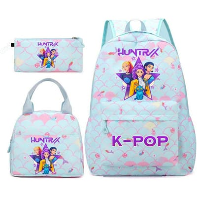 KPop Demon Hunters Personage Kleurrijke Rugzak Drie Delige Set Rumi Mira Zoey HUNTR/X Saja Kinderen Grote Capaciteit Schooltas white