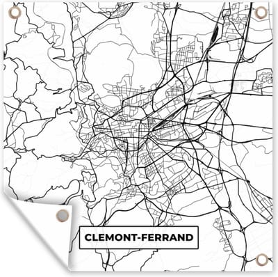 Tuin poster Frankrijk - Clermont-Ferrand - Plattegrond - Stadskaart - Kaart - Zwart wit - 200x200 cm - Tuindoek