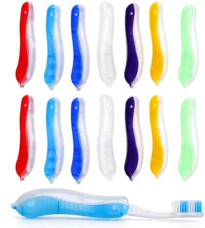 Dailygoods - VOSSOT 14 stuks reis-tandenborstels, inklapbaar, mini-inklapbare tandenborstelset, draagbare tandenborstel om mee te nemen, opvouwbare reistandenborstel voor camping, school, zakenreizen en onderweg