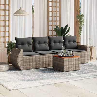 vidaXL - 5-delige - Loungeset - met - kussens - poly - rattan - grijs