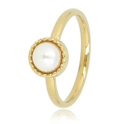 My Bendel - Goudkleurige Ring met Witte Parel Vintage - Goudkleurige Ring - Witte Parel - Vintage Rand - met Luxe Cadeauverpakking | Sieraden Voor Dames | Maat 17.00 Mm / Maat 53